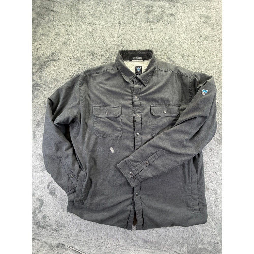 Kuhl Joyrydr Men XL Charcoal Gray Fleece Lined Canvas Shirt Jacket Shacket